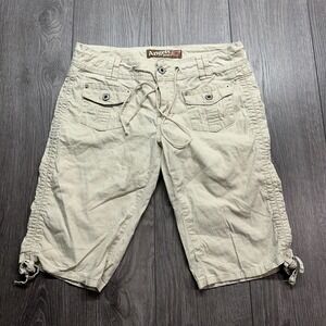 Angels Jeans Womens Khaki Cargo Capri Bermuda Shorts Y2K Ruched Drawstring 31
